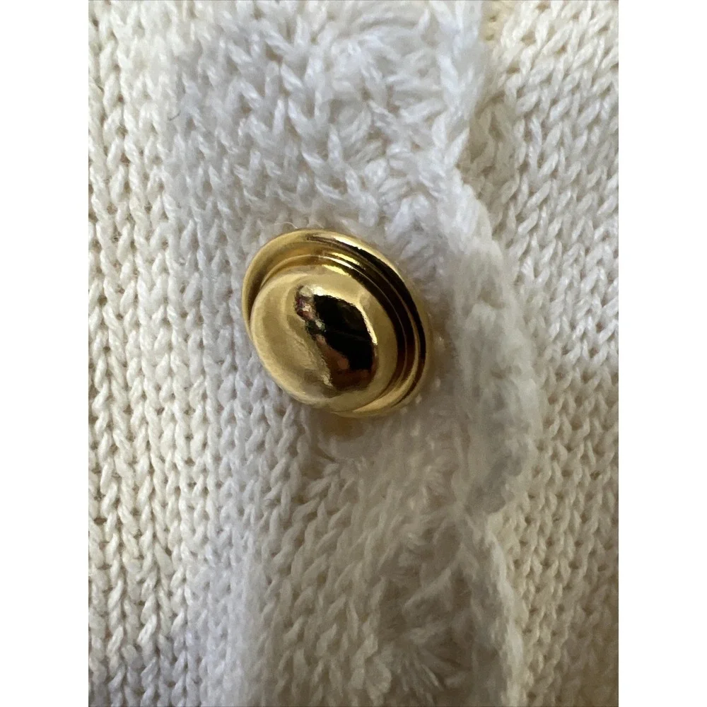Vintage Segue  Knitted Ivory Gold  Button‎ Cardigan Sweater Sz Large